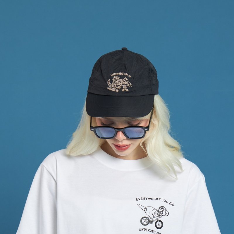 Crocodile Camping Black Nylon Summer Cap /Daily use - 帽子 - 尼龍 黑色