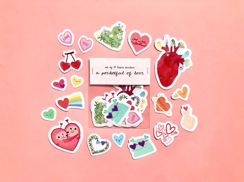 A Pocketful of Love Sticker Pack | set of 18 waterproof stickers - Stickers - Paper Multicolor