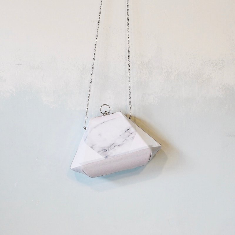 Marble satchel bag - กระเป๋าแมสเซนเจอร์ - ผ้าฝ้าย/ผ้าลินิน ขาว