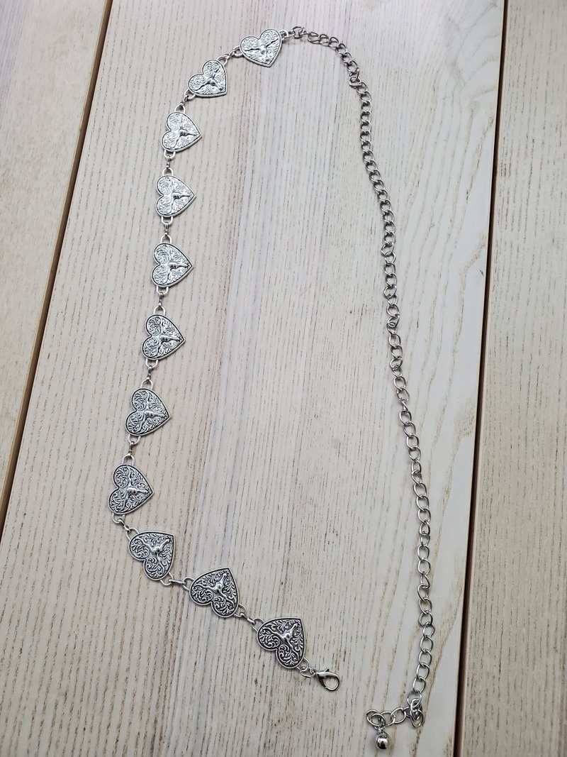 有禮貌穿搭 古著 愛心圖騰 麋鹿 銀色 腰鏈 - 皮帶/腰帶 - 其他金屬 銀色