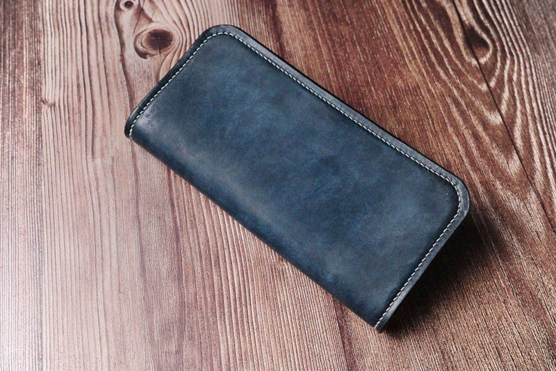 Loup leather art - Handmade Nubuck Vegetable Tanned Leather Long Clip - Wallets - Genuine Leather 