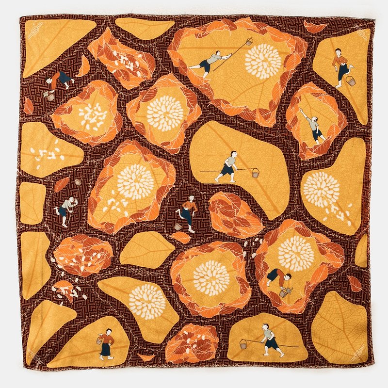 ผ้าคลุมไหล่ ไหมสังเคราะห์ | Queen Ant Silk Scarves – Yellow and Orange - ผ้าพันคอ - เส้นใยสังเคราะห์ 
