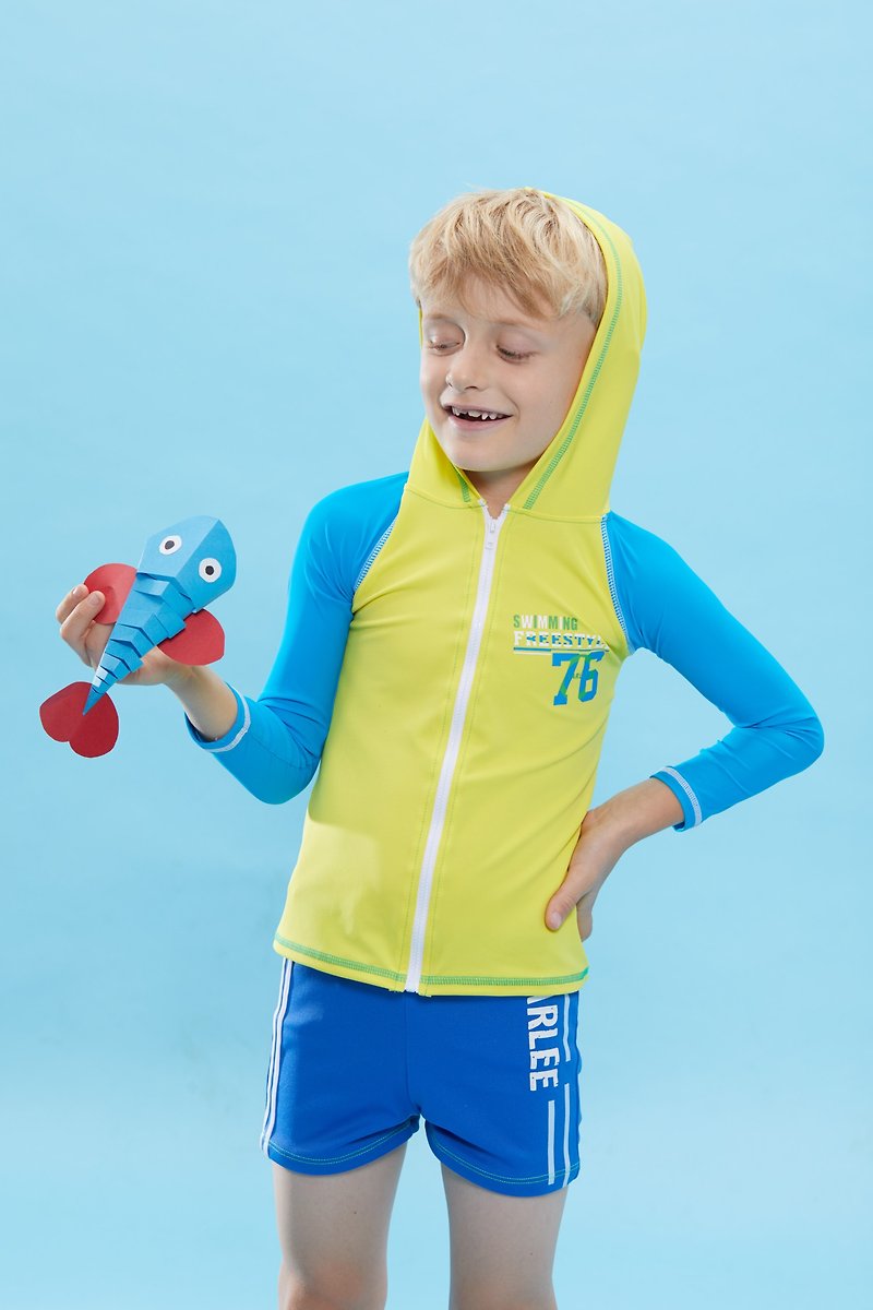 Toddler Lycra Swim Hooded Jacket - ชุด/อุปกรณ์ว่ายน้ำ - ไนลอน สีเหลือง