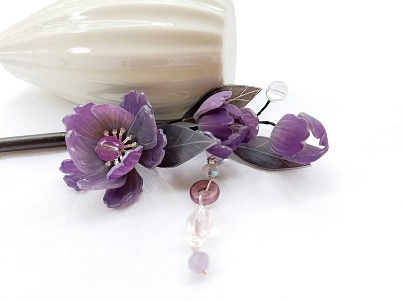 Elegant Purple Peony Purple Shrink Plastic Flower Hairpin Head Accessories - Other - Other Materials Purple