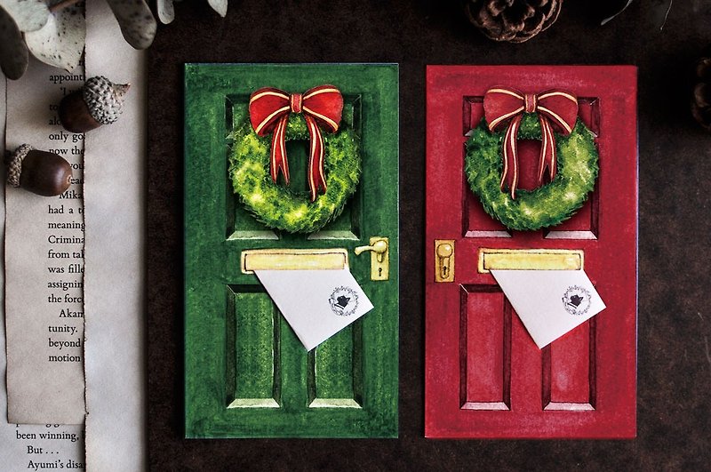 Festive card – Knock-knock  / Christmas / Christmas wreath / mailbox  / Cards - Cards & Postcards - Paper Multicolor