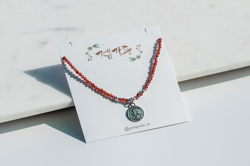 Antique Silver Coin Garnet Choker 【Coral Tree】 Korea Jewelry - 項鍊 - 寶石 紅色