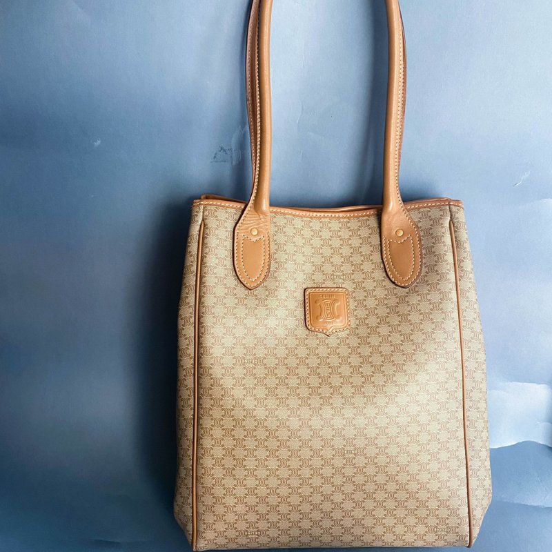 中古包Celine賽琳│啡色老花│古董包│托特包Tote Bag│女友禮物 - 側背包/斜背包 - 真皮 咖啡色