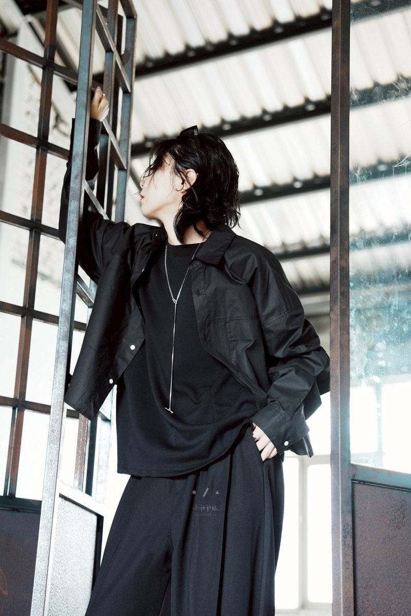 好黑好白長袖襯衫 - 2色 - 長長黑 - 女襯衫 - 棉．麻 黑色