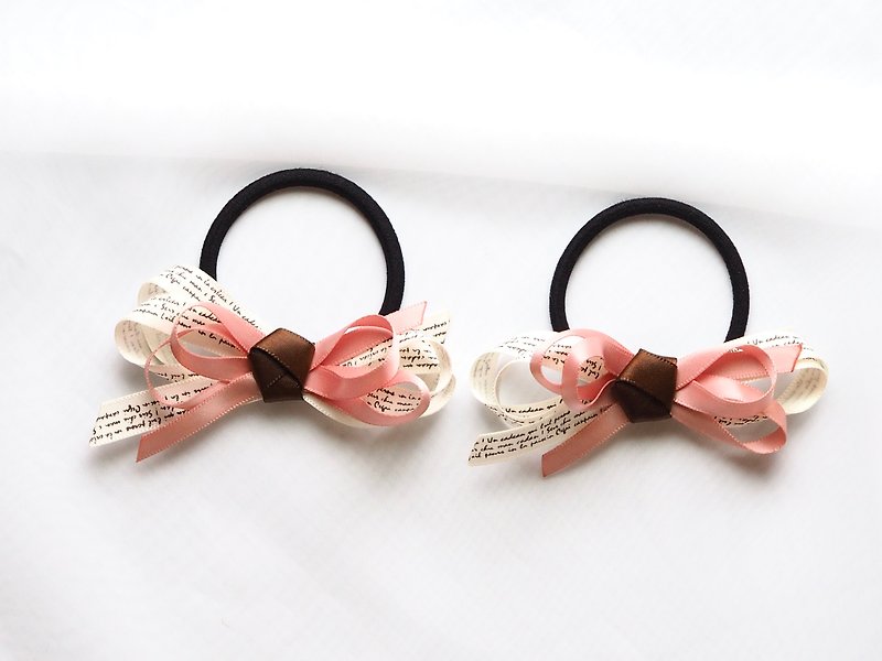 Ribbon hair rubber  Set of 2 - Hair Accessories - Nylon Pink