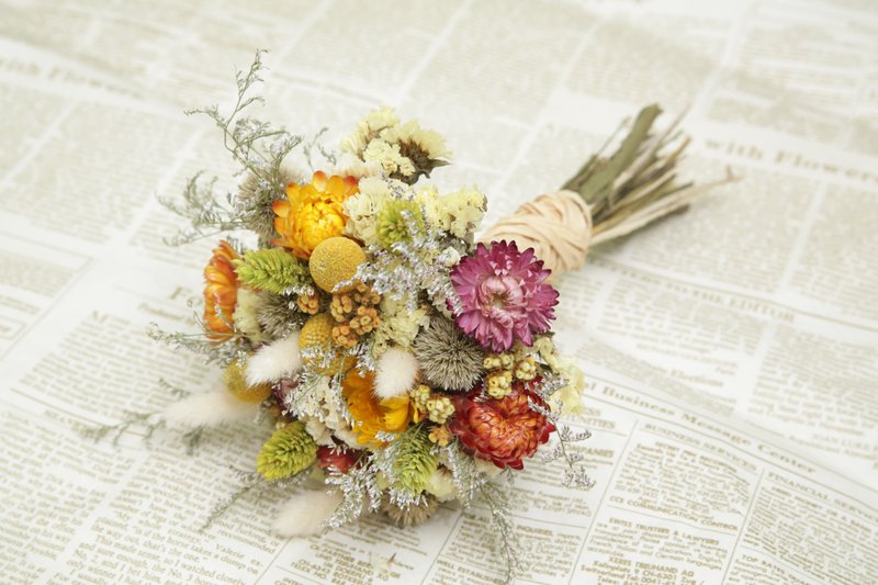 Handmade Autumn Harvest Clear Yellow Dried Flower Bouquet Photo Styling Wedding Dress - Plants - Plants & Flowers 