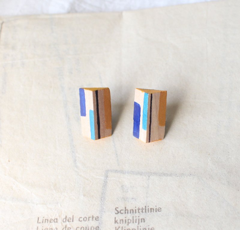 Have combined jiho geometric rectangular wood earrings - ต่างหู - ไม้ สีนำ้ตาล
