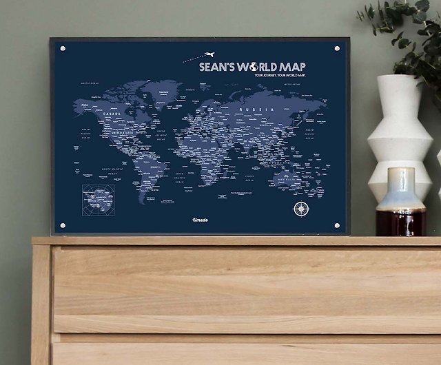 世界地図 - カスタマイズされた磁気シリーズ ポスター -ブルー 