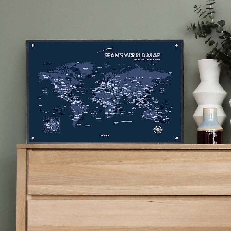 World Map-Customized Magnetic Series Posters-Navy Blue (Customized Gift)-IKEA Message Board Style - Posters - Paper Blue