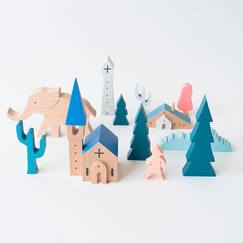 Landscape Blocks - Church & Town - Items for Display - Wood Khaki