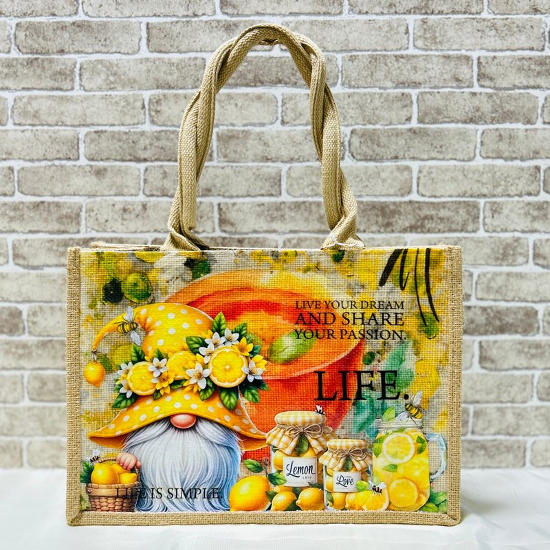 [Handmade] Orchard Gnome – Small Horizontal Zipper – Modern Collage Tote Bag - Handbags & Totes - Cotton & Hemp Multicolor