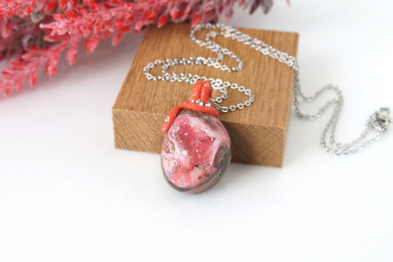 Red Druzy Crystal Pendant Necklace - Necklaces - Gemstone Red