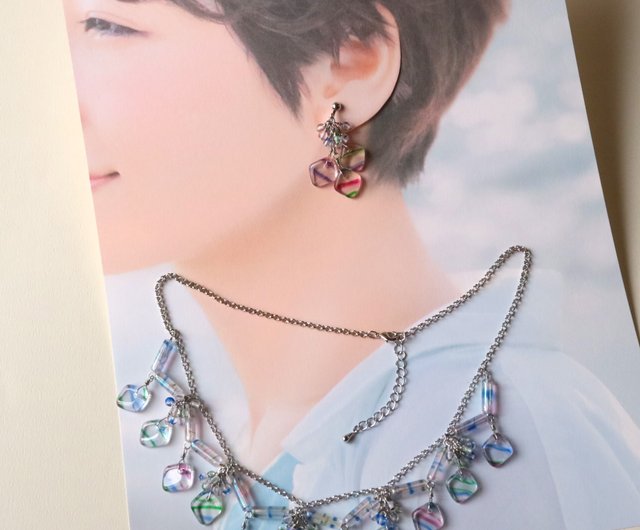 アクセサリー seya. CLAY GLASS DROP NECKLACE Sea Glass Jewelry Set Cultured Aqua Blue Teardrop Necklace