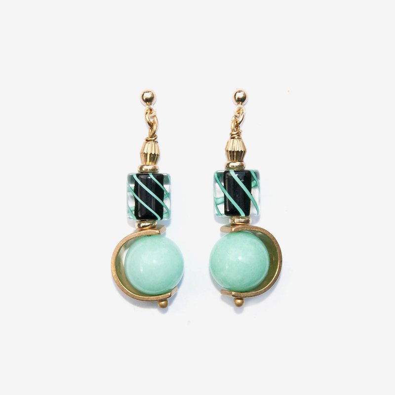 Amazonite Color Planet Earrings, Natural Stone Earrings, Post Earrings, Clip On Earrings - ต่างหู - โลหะ สีน้ำเงิน
