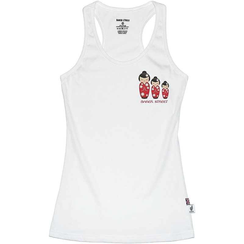 British Fashion Brand [Baker Street]Japanese DollsPrinted Tank Top - Women's Vests - Cotton & Hemp White
