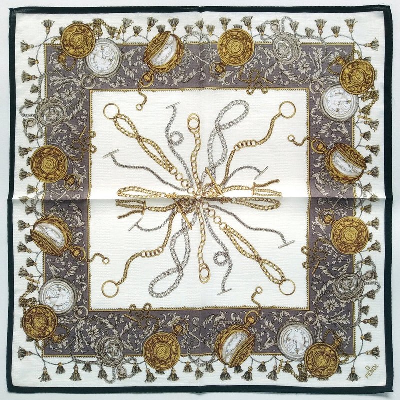 Fendi Vintage Handkerchief Pocket Square Antique Watch 19.5 x 19.5 inches - 手帕 - 棉．麻 咖啡色