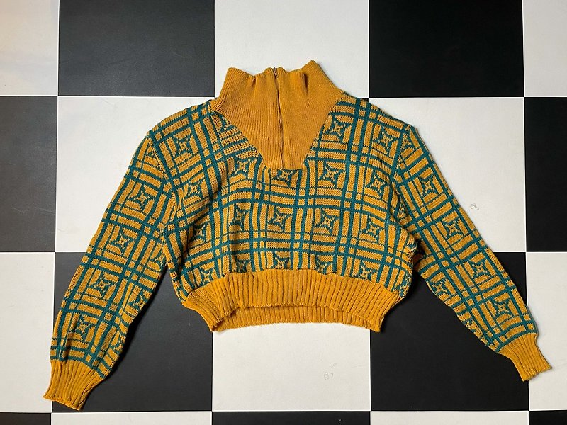 REGETHER Vintage modified short sweater-23 - สเวตเตอร์ผู้หญิง - ผ้าฝ้าย/ผ้าลินิน สีส้ม