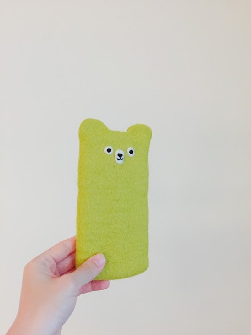 Wool Felt - Green and Green Bear Shape Mobile Phone Case - Other - Wool Green