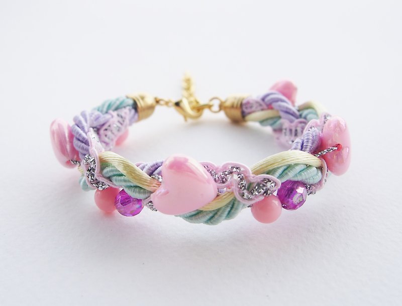 Pink pastel bead-braided bracelet - Bracelets - Other Materials Pink