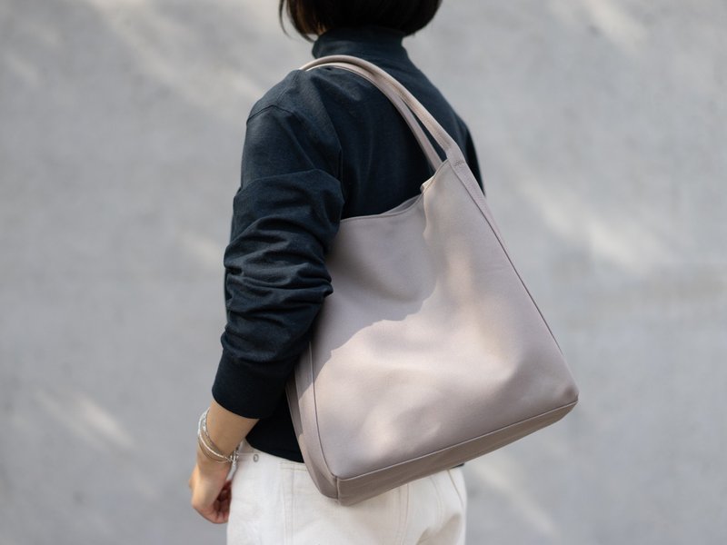 Shiribari tote L gray - กระเป๋าถือ - ผ้าฝ้าย/ผ้าลินิน สีเทา