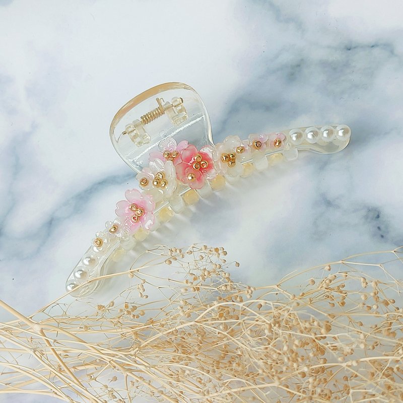 紅粉款夢幻系列公主風櫻花透明珍珠大鯊魚夾 時尚髮夾 - 髮夾/髮圈 - 其他金屬 紅色