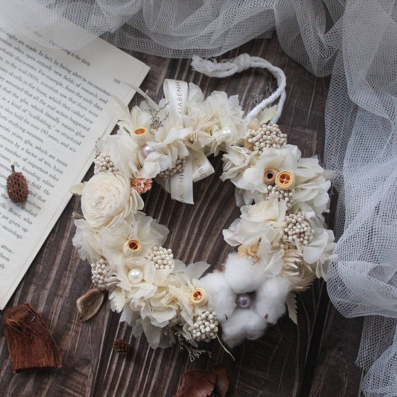 【聖誕節限定-台中場】下班隨手作 | 雪影藏花永生繡球花圈 - 植栽/花藝 - 紙 