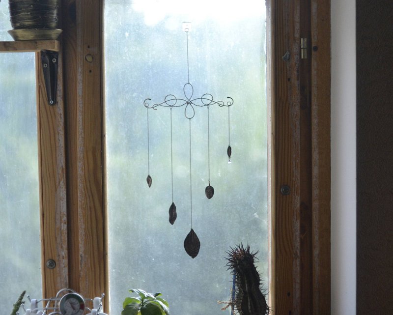 Bohemian Copper Leaf Wall Hanging, Handmade Botanic Wall Art, Housewarming gift - 壁貼/牆壁裝飾 - 銅/黃銅 