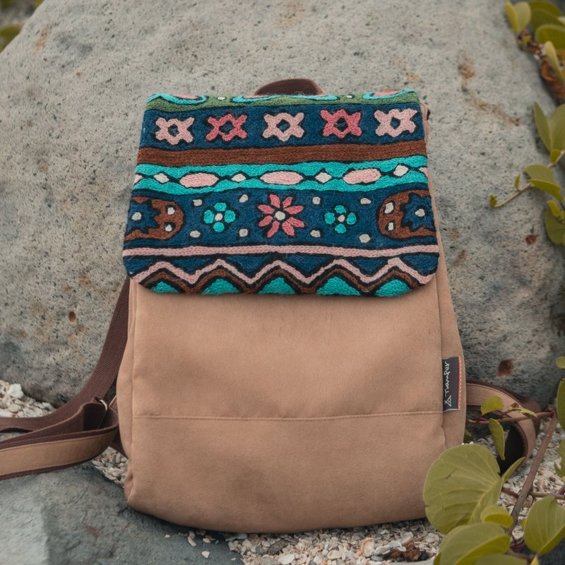 Wool Hand Embroidered Backpack – Sea Garden - กระเป๋าเป้สะพายหลัง - ขนแกะ 