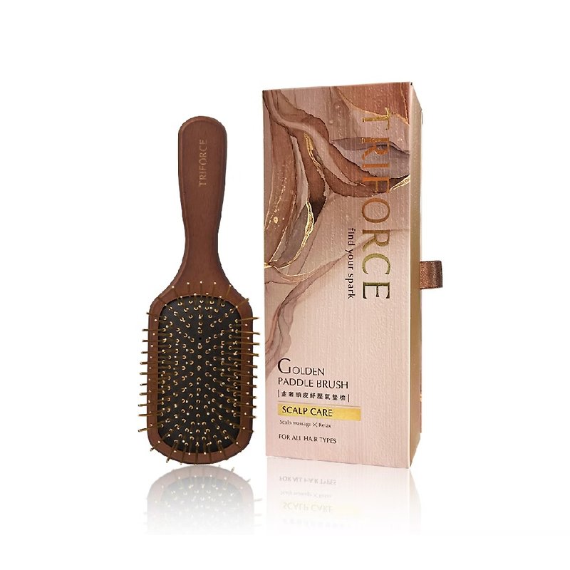 [TRIFORCE] Golden luxury scalp relief air cushion comb 24K gold electroplated small gold comb massage comb - Makeup Brushes - Wood Gold