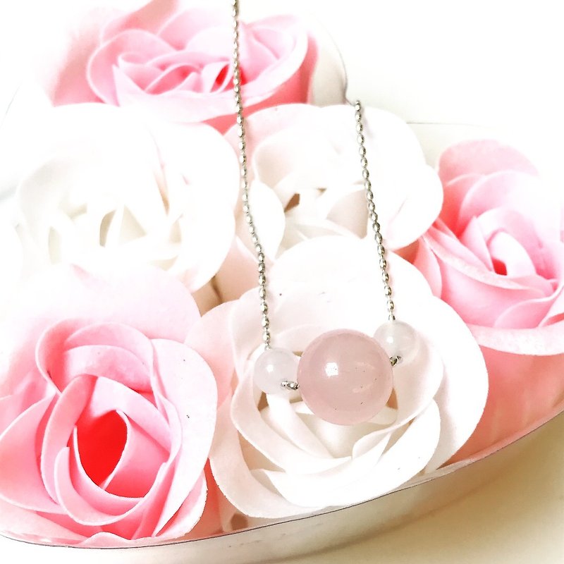 一朵等愛的玫瑰 純銀粉晶白晶項鍊 - 項鍊 - 純銀 粉紅色