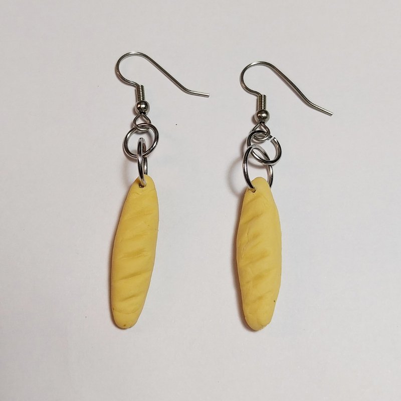 Baguette Bakery Earring Handmade Air Dry Clay Eco Friendly Stainless Hook - 耳環/耳夾/耳骨夾 - 黏土 黃色