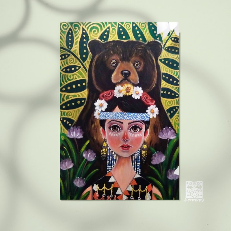 Guardian (murut girl 2) Original canvas painting - Wall Décor - Other Materials Green