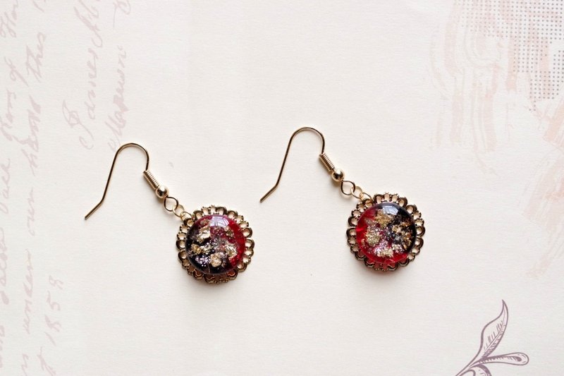 Resin Art Round Motif and Openwork Part Earrings - Shattered Sun - Earrings & Clip-ons - Resin Red