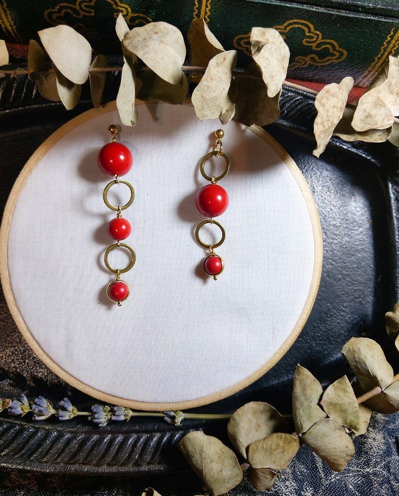 Winter Solstice-Tim Sui Earrings (Red Dumplings) - Earrings & Clip-ons - Copper & Brass Red
