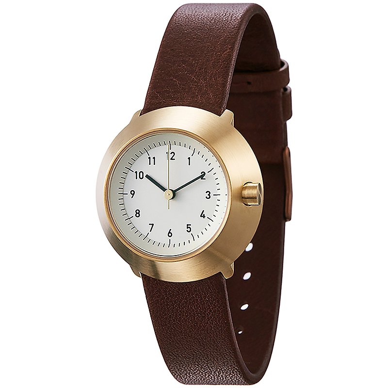 Fuji Normal Mount Fuji Watch 31 - Gold Frame/Black Hands/Brown Genuine Leather Strap - Women's Watches - Genuine Leather Brown