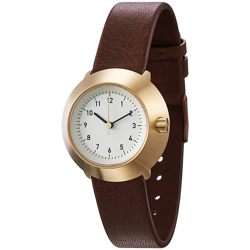 Fuji Normal Mount Fuji Watch 31 - Gold Frame/Black Hands/Brown Genuine Leather Strap - นาฬิกาผู้หญิง - หนังแท้ สีนำ้ตาล