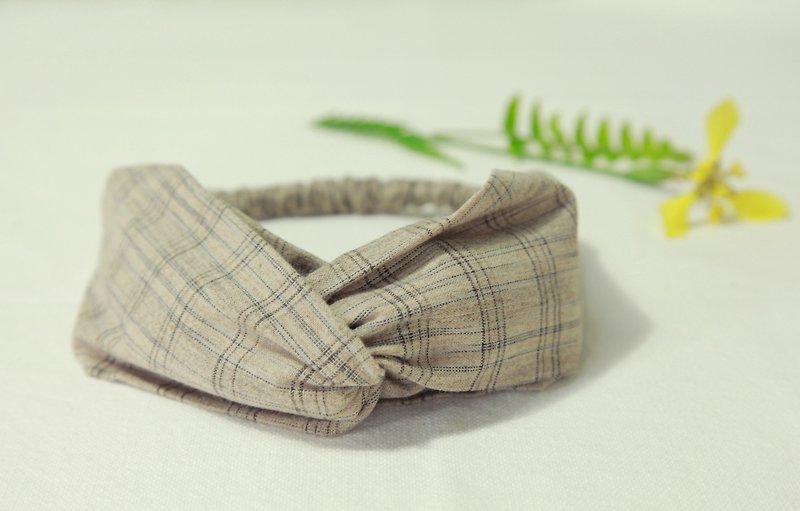 [Aqua Hair Band] - Japanese vintage texture cloth / striped brown scholar feeling - เครื่องประดับผม - ผ้าฝ้าย/ผ้าลินิน สีนำ้ตาล