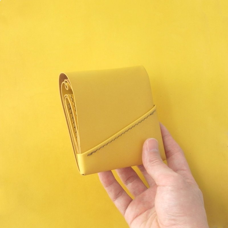 Mini Wallet for #left-handed using Amur Corktree Dyed Leather【chotof/ちょとふ】 - Wallets - Genuine Leather Yellow