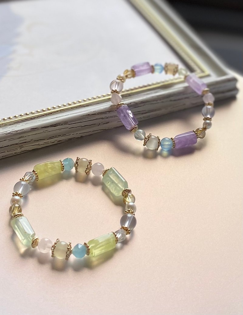 [Laudree of Paris Series] Grape Stone/Pink Crystal/Titanium Crystal/Aquamarine/Amethyst - Bracelets - Semi-Precious Stones Multicolor