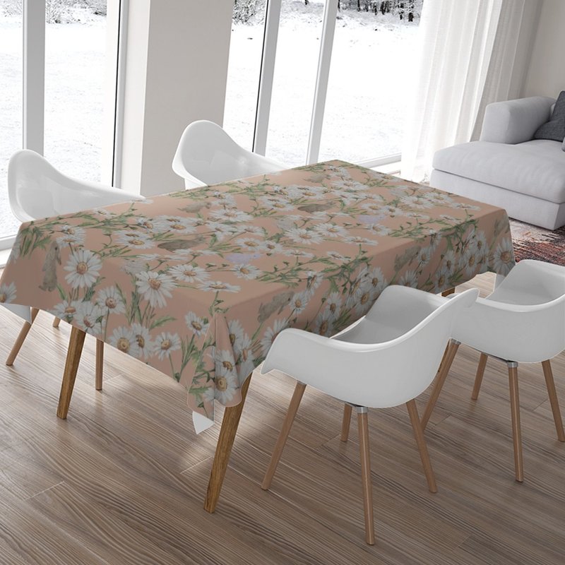 原創印花桌巾 HC1121 Daisy Meadow Bunnies 雛菊與春野兔 - 枱布/餐墊 - 聚酯纖維 白色