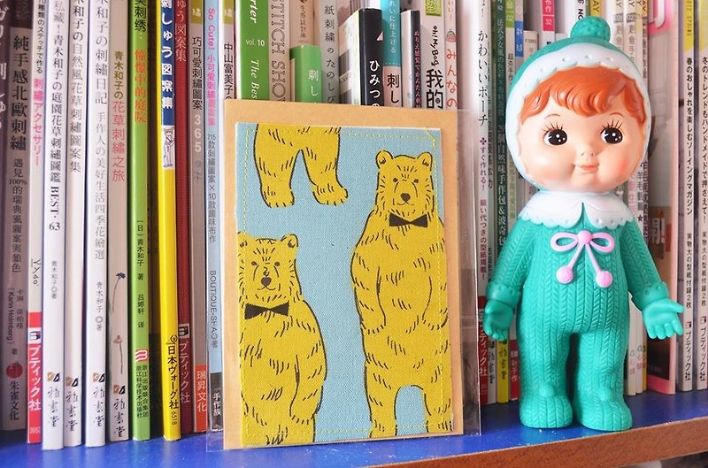 Nordic style bear cub fabric postcard - การ์ด/โปสการ์ด - ผ้าฝ้าย/ผ้าลินิน 