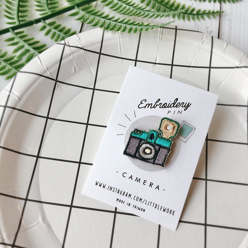 Embroideried patch Embroidery pin | Diana F + film camera | Littdlework - Brooches - Thread Multicolor