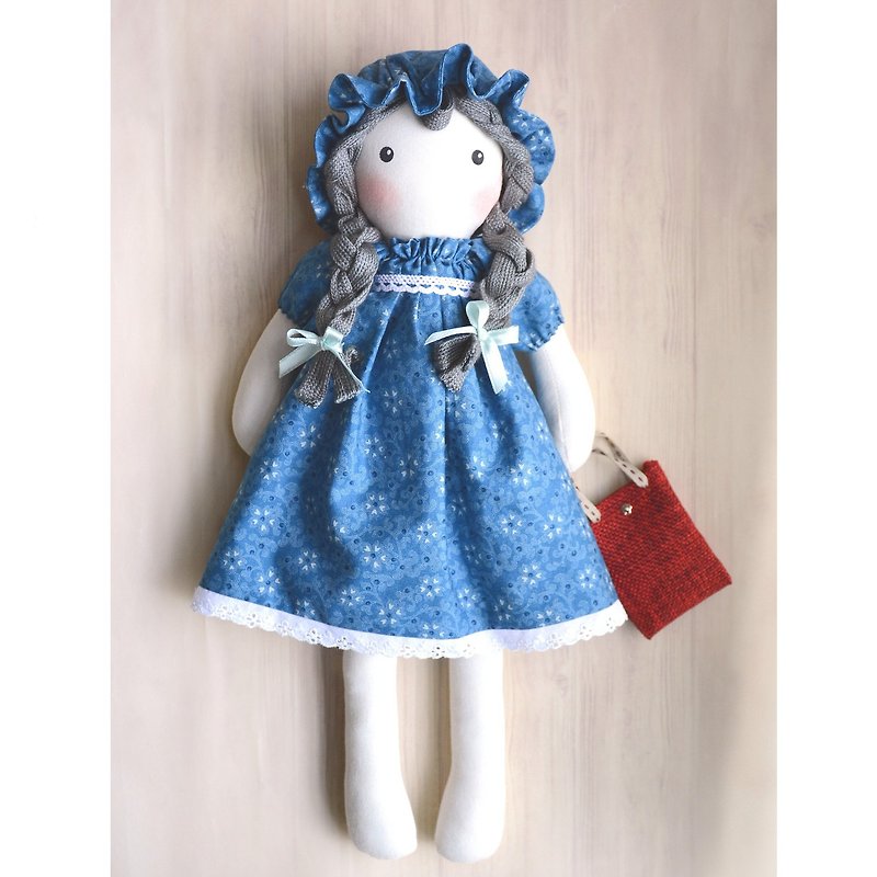 hand-made Rag doll - ตุ๊กตา - ผ้าฝ้าย/ผ้าลินิน สีน้ำเงิน