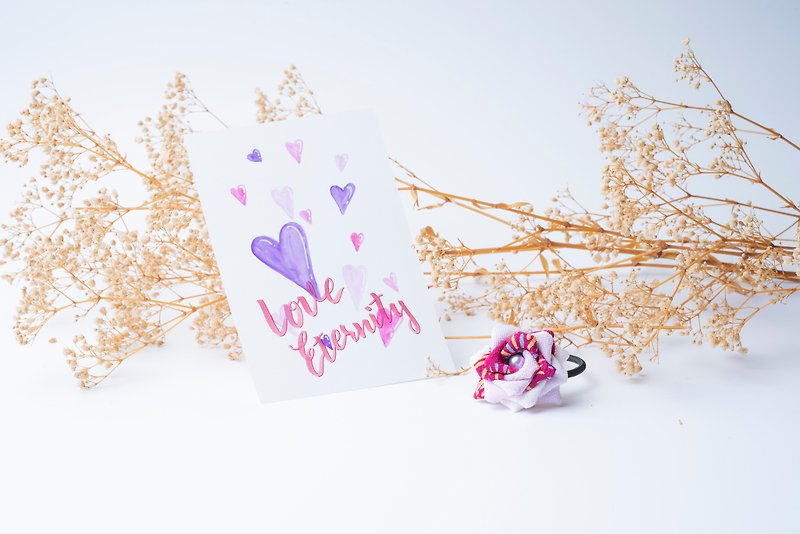 【Love Eternity】つまみ細工 バラヘアゴム(紫&ラベンダー)手書きカード付き - ヘアアクセサリー - その他の化学繊維 パープル