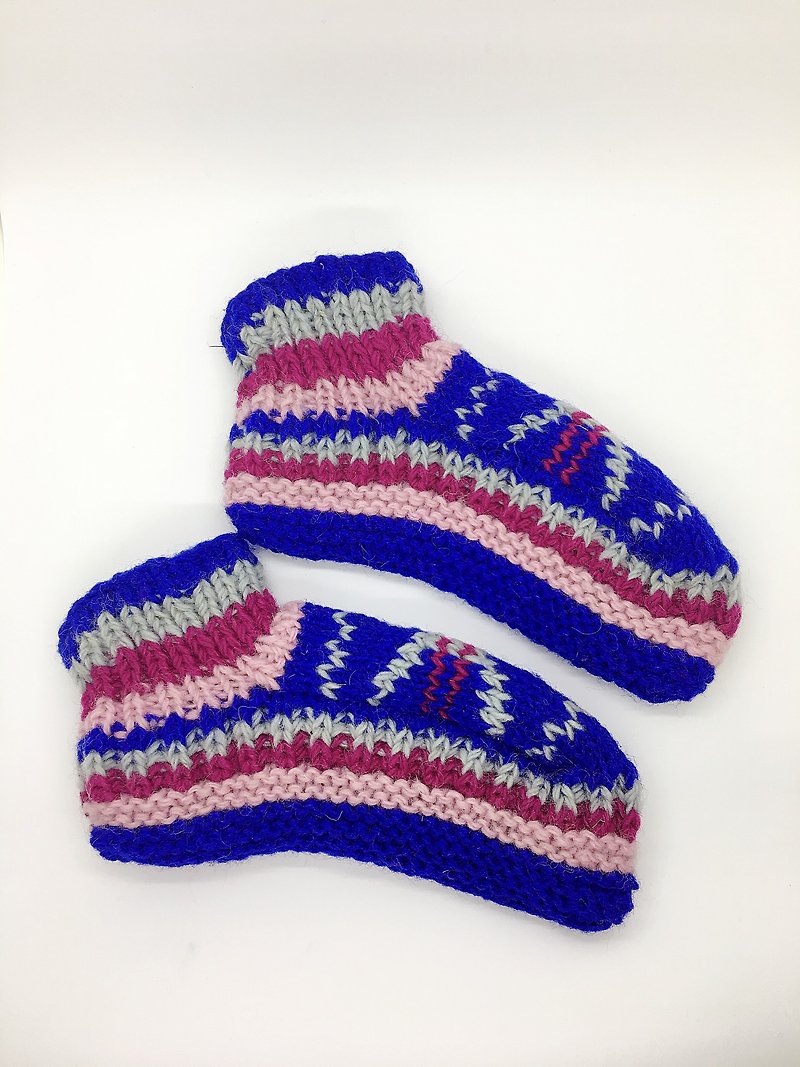 ネパールウール100％の手編みの暖かい厚手のウールの靴下 - ピンクサファイア北欧シリーズ - ソックス - ウール ブルー