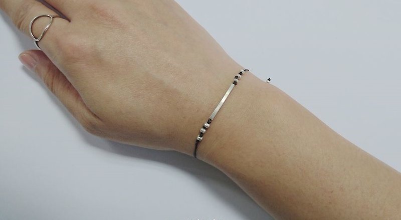 925 sterling silver bracelet lucky rope bracelet wax line bracelet square tube - สร้อยข้อมือ - โลหะ สีดำ